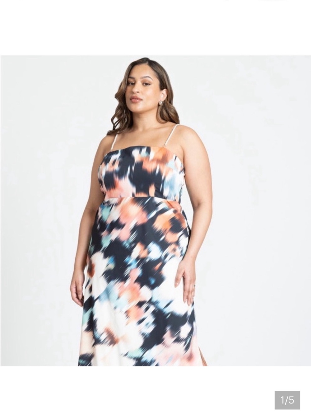 ELOQUII Plus Size satin floral Dress with beaded Straps
